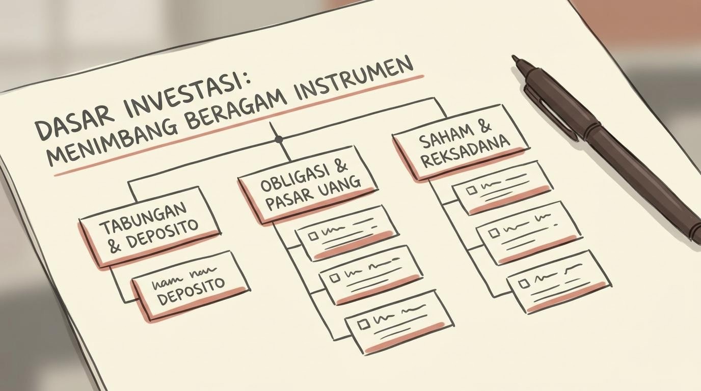 Diagram sederhana yang membandingkan beberapa jenis instrumen keuangan pada selembar kertas