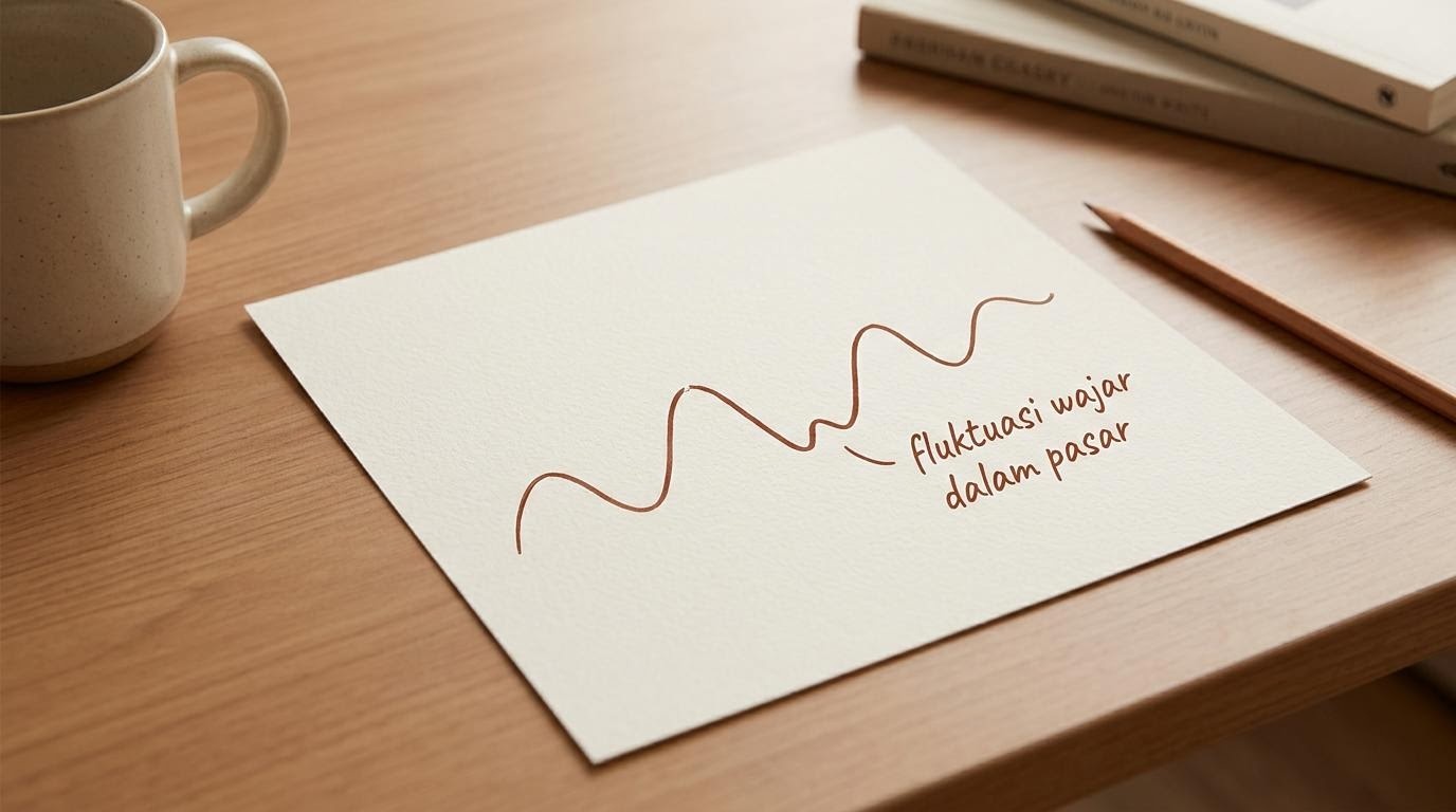 Grafik garis netral pada kertas dengan catatan tangan mengenai fluktuasi harga